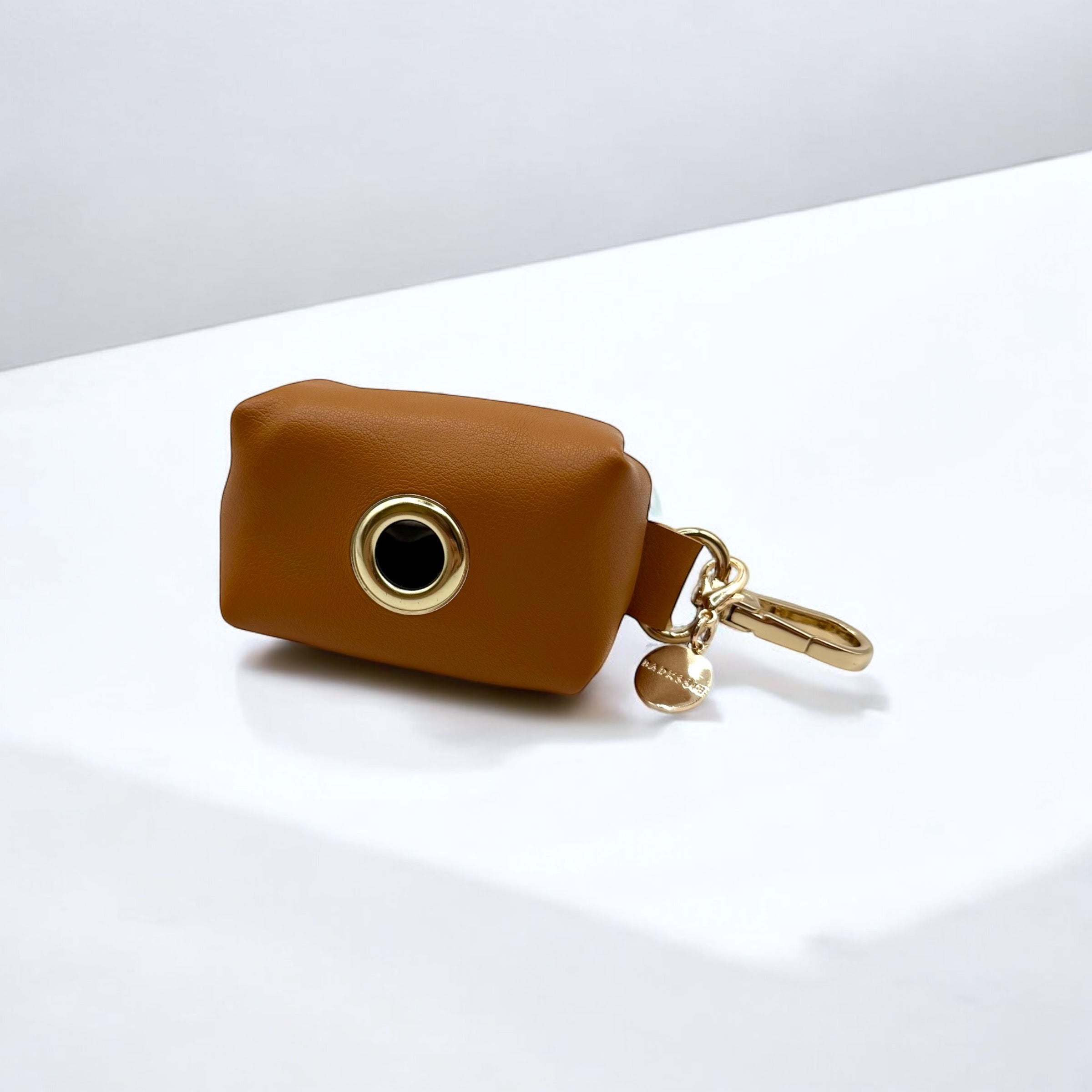 Poop Bag Holder – Vegan Leather with Clip (Golden Brown)