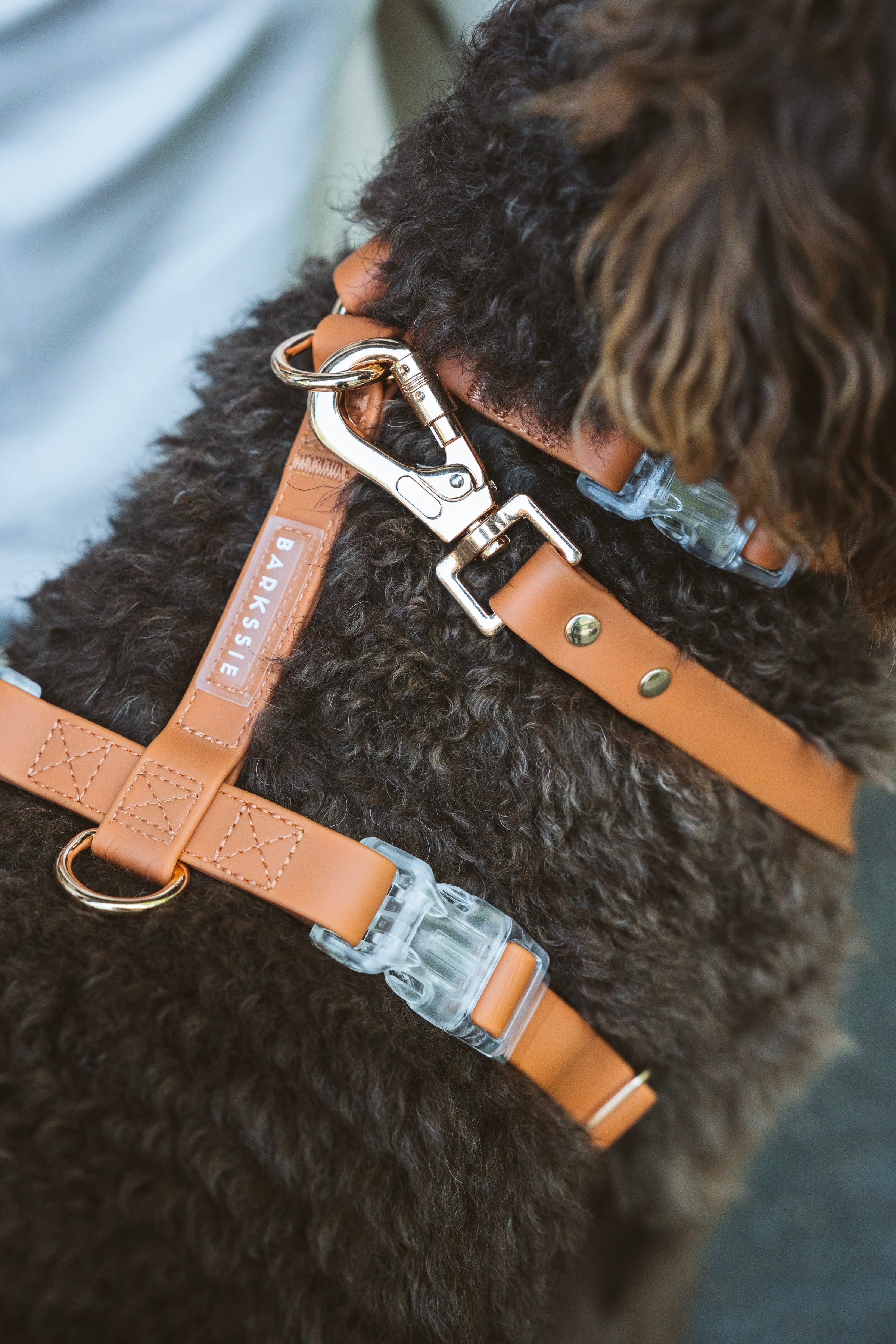 No Over-the-Head Dog Harness – Waterproof Vegan Fit (Golden Brown)