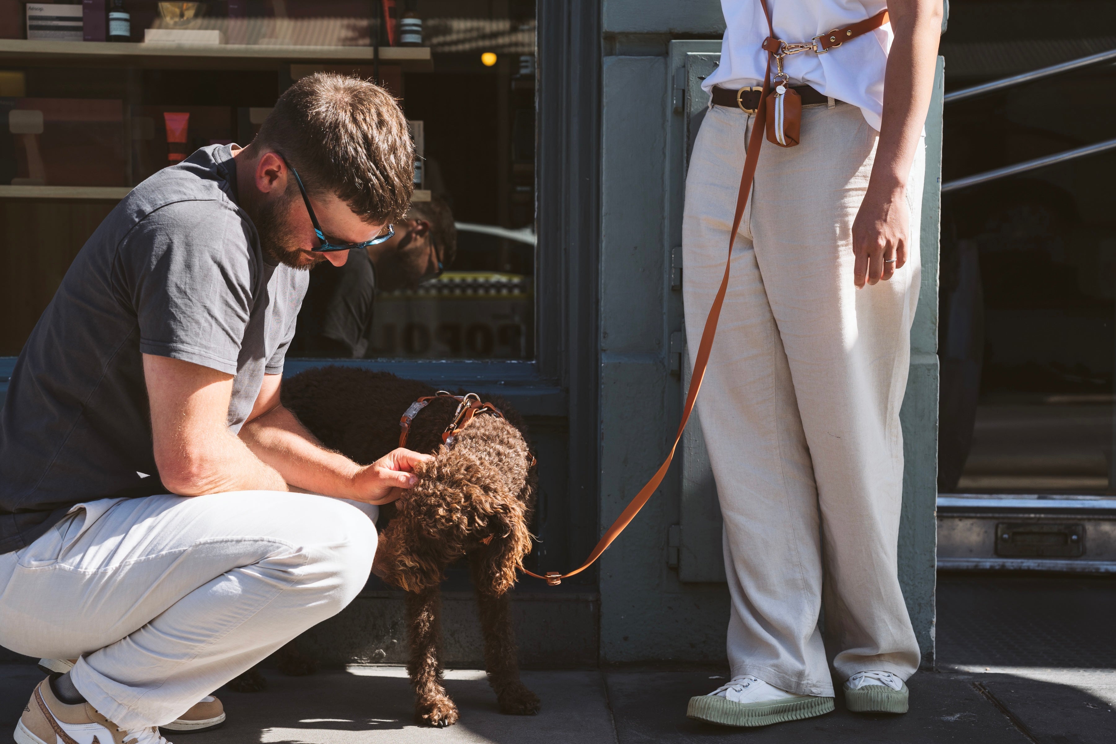 Poop Bag Holder – Vegan Leather with Clip (Golden Brown)