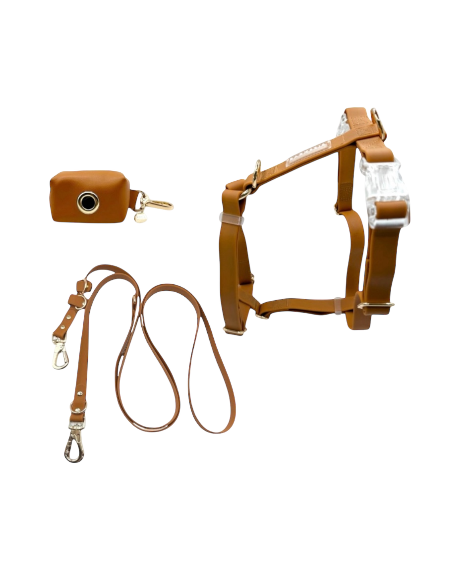 Easy-Wear Walking Set – No-Pull Harness + Lead + Pouch (Golden Brown)